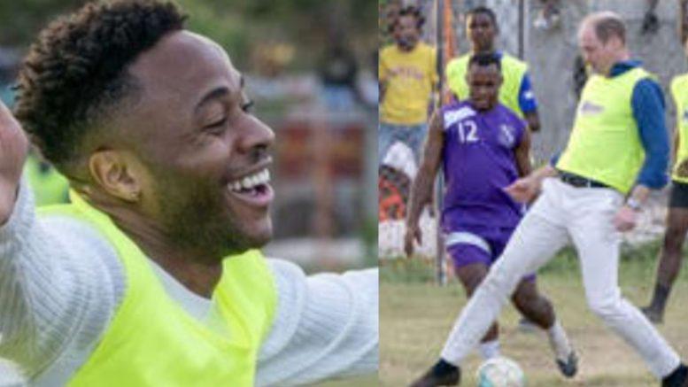 Prince William and Raheem Sterling spotted playing football in Jamaica