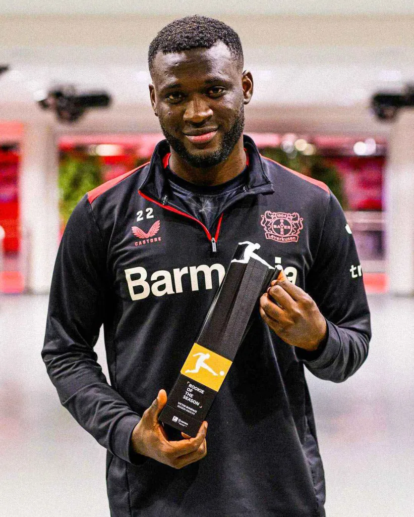 Victor Boniface with his Rookie of the Season award