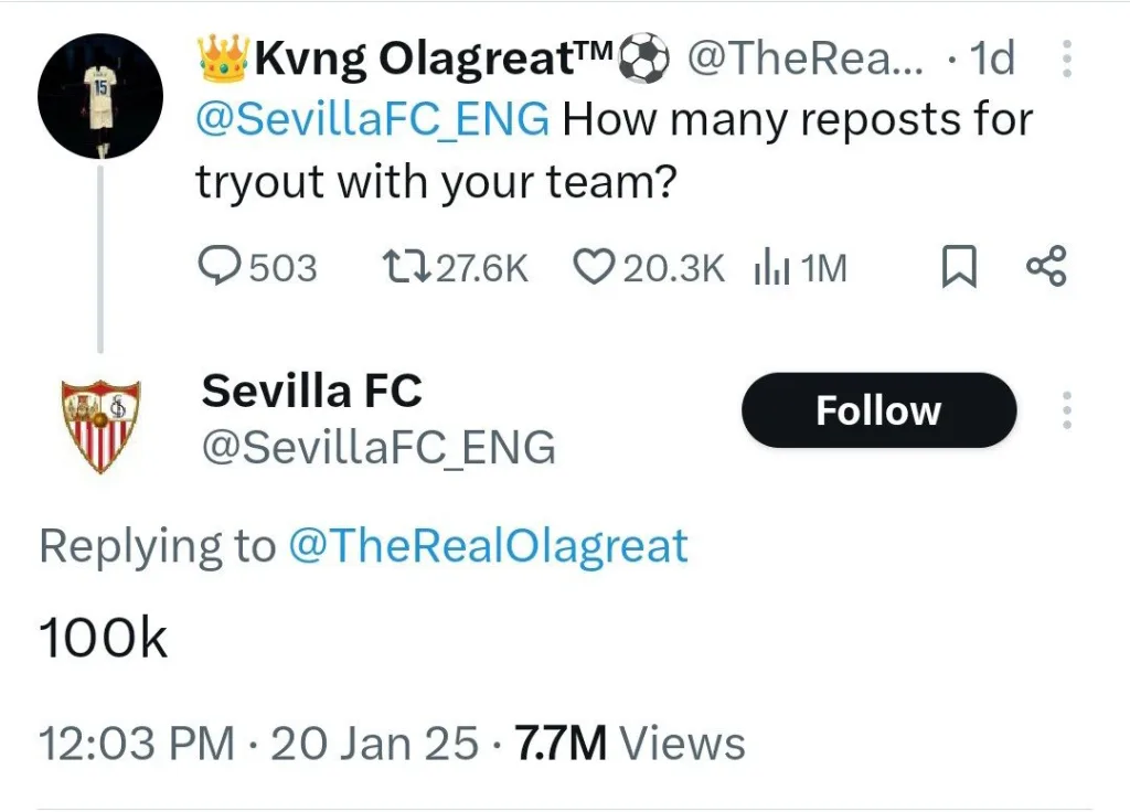 Ola Great tweet with Sevilla