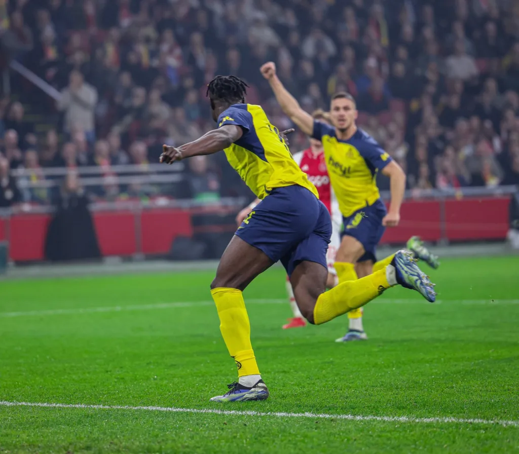 Promise David celebrating his first Europa league goal vs Ajax