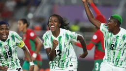 Super Falcons celebrating Winning Morocco