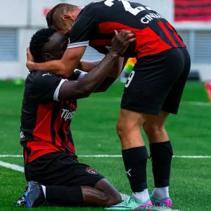 Philip Azango celebrates goal for Spartak Trnava vs Hibernians~2