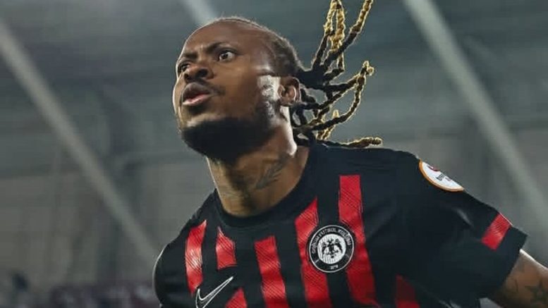 Corum FK forward Emeka Eze in action during Sariyer clash