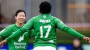 Joy Omewa in action during UWCL qualifier vs Hibernian