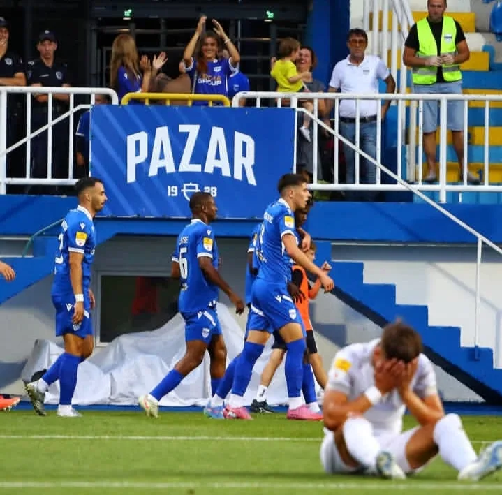 Nigerian forward Ejike Opara scores header for Novi Pazar