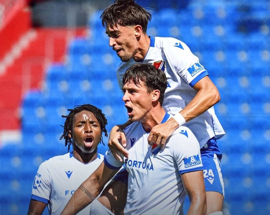 Banik Ostrava B players celebrate victory over Kromeriz