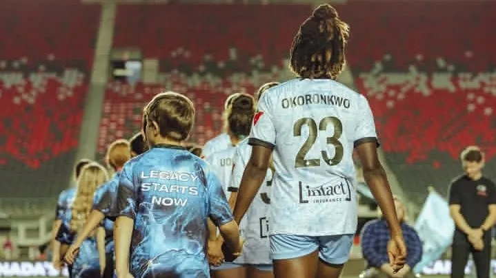 Esther Okoronkwo celebrates AFC Toronto’s win over Ottawa Rapid