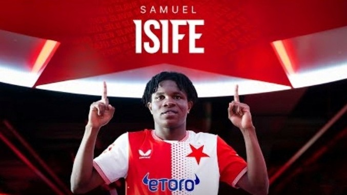 Samuel Isife in Dukla vs Slavia Prague move