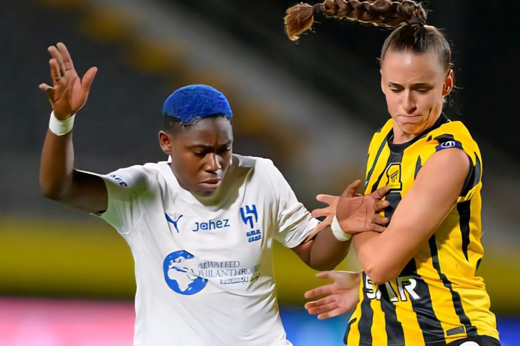 Asisat Oshoala and Ashleigh Plumptre