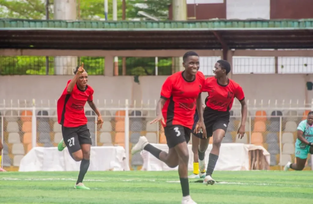 Bayelsa Queens celebrate goal vs Rivers Angels