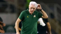 Hugo Broos reacts during South Africa vs Zimbabwe World Cup qualifier