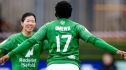 Joy Omewa celebrates scoring for Fortuna Hjørring