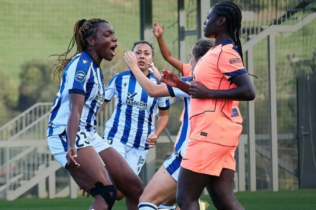 Edna Imade celebrates goal for Real Sociedad Women
