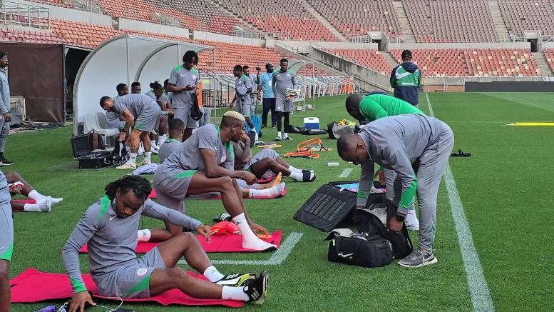 Eric Chelle and Super Eagles stars before training