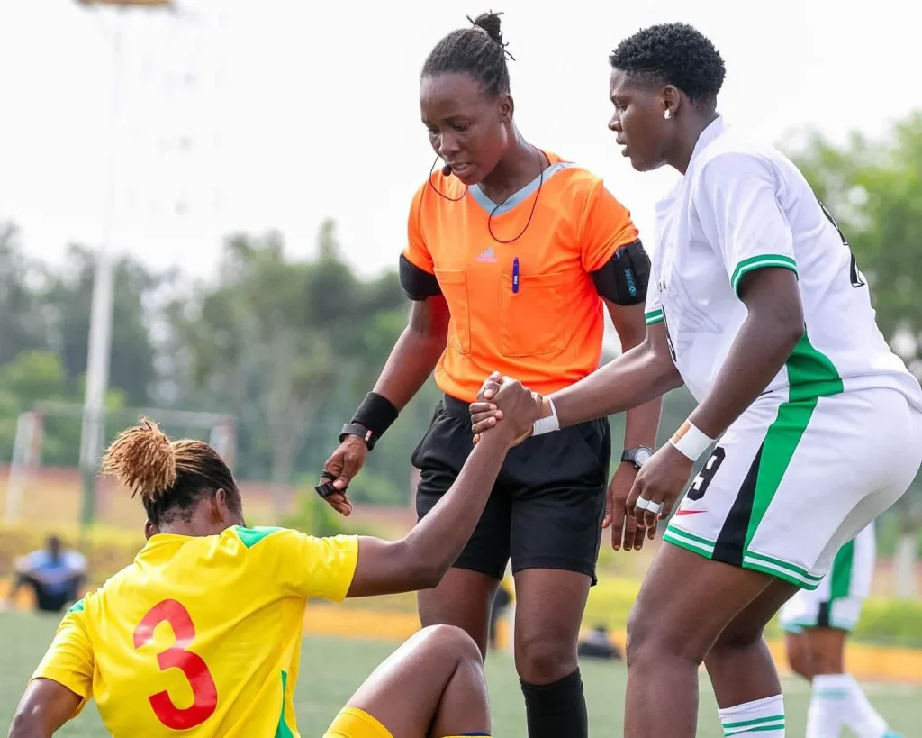 Ramotalahi Kareem celebrates her goal for Nigeria Falconets
