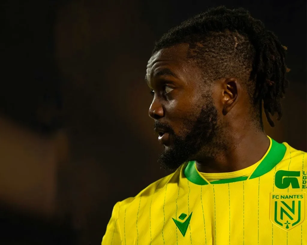 Super Eagles defender Awaziem celebrating crucial Ligue 1 goal