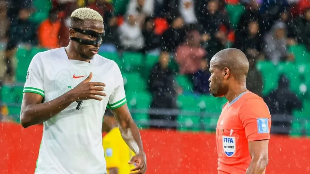 Super Eagles forward Victor Osimhen controls long ball before scoring stunning solo goal against Gabon in Rabat