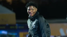 Super Falcons striker Joy Omewa celebrates goal