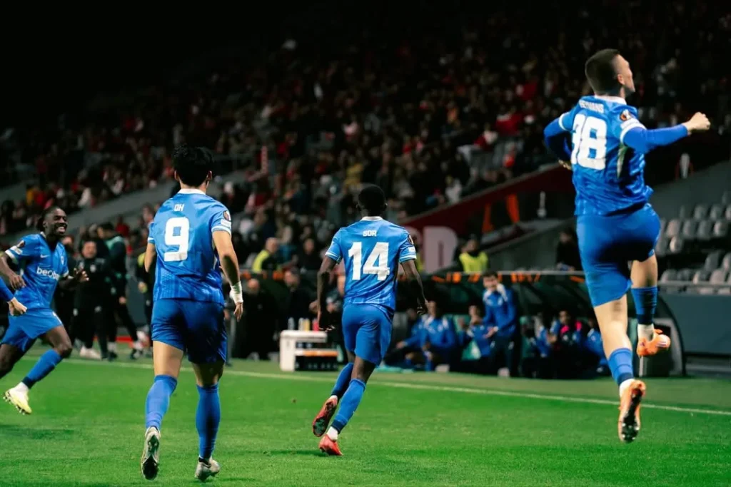 Yira Sor celebrates first goal of Europa League season