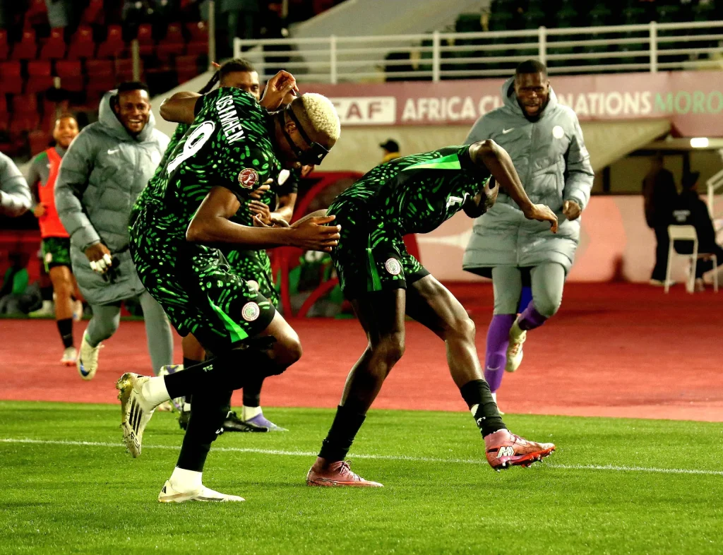Wilfred Ndidi celebrating Super Eagles goal against Tunisia in AFCON 2025