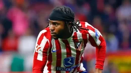 Ademola Lookman celebrating European knockout victory with Atletico teammates