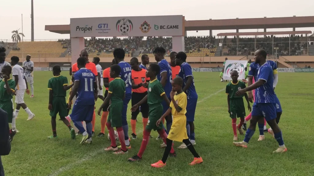 Rivers United players during chaotic Kwara United NPFL clash