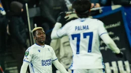 Taofeek Ismaheel celebrating goal for Lech Poznań