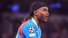 Ademola Lookman celebrates after setting up Atletico goal vs Tottenham