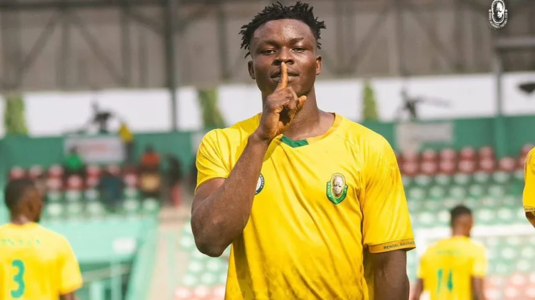 Alex Oweilayefa reacts after completing NPFL milestone hat-trick