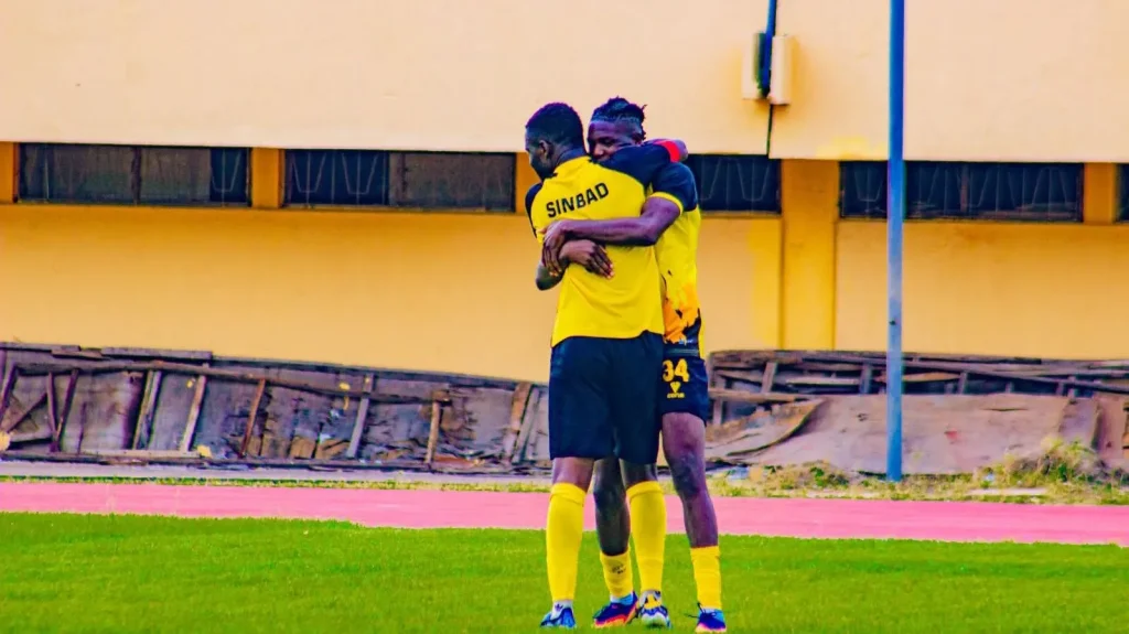 Doma United players celebrating promotion goal against ABS FC