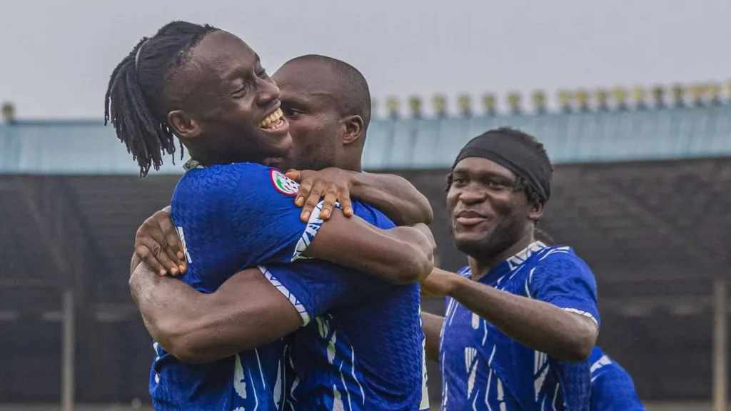 Iyowuna Douglas celebrating after assisting a goal for Rivers United
