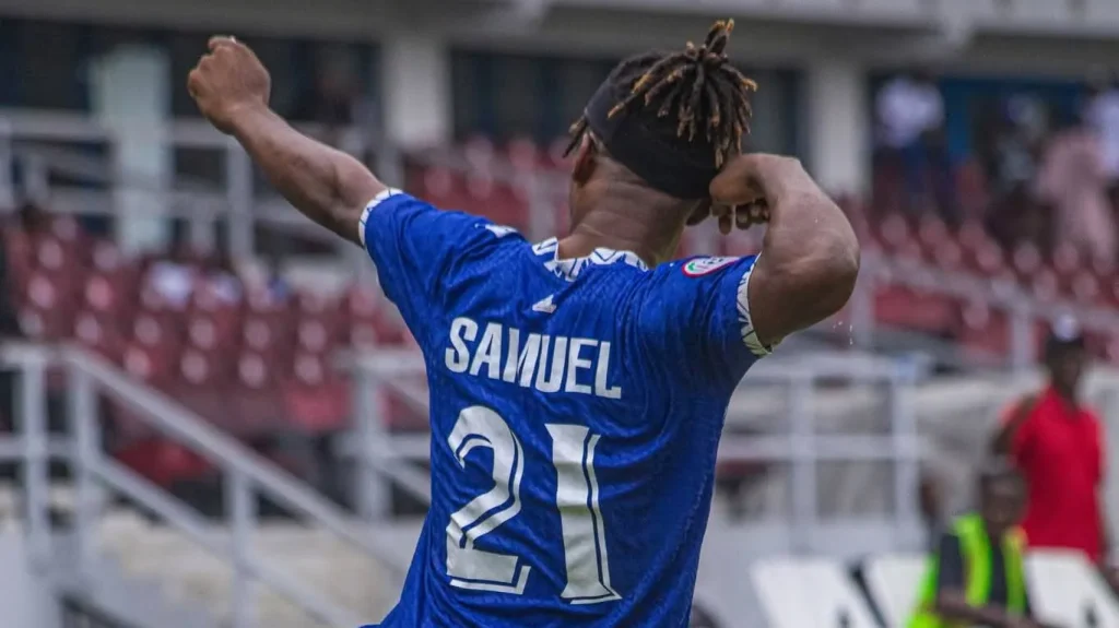 Wisdom Samuel celebrating NPFL goal for Rivers United