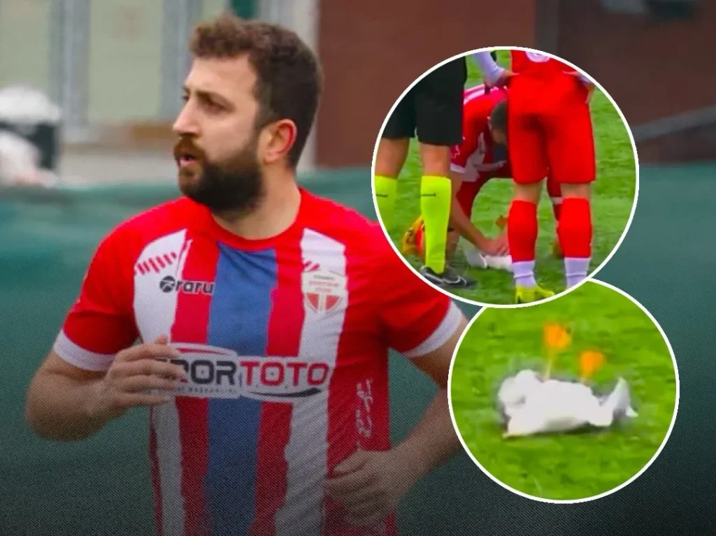 Yurdum Spor captain Gani Catan carrying injured seagull