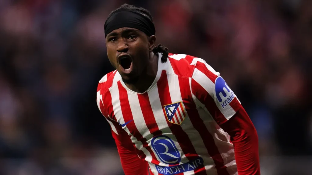 Ademola Lookman celebrates goal vs Barcelona UCL