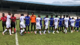 Rivers United players lift Rivers State FA Cup trophy