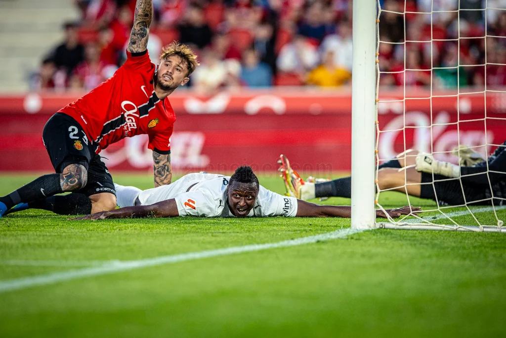 Sadiq Umar celebrates Valencia equaliser in La Liga