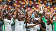Super Eagles lifting Unity Cup with Eric Chellle