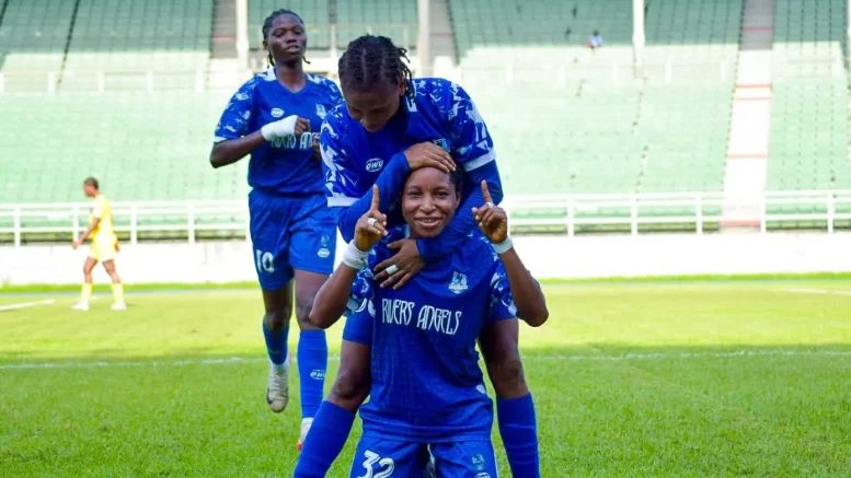 Taiwo Ajibade celebrate her Brace as Rivers Angels crush Adamawa Queens