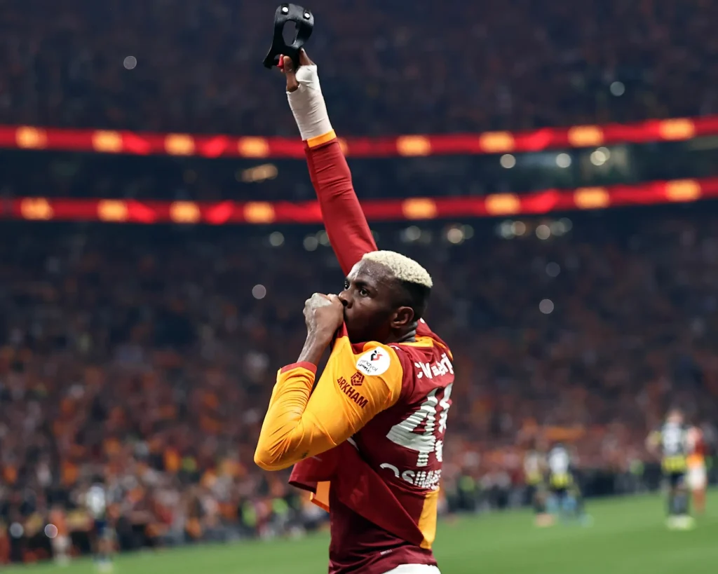 Victor Osimhen reacts after scoring decisive derby goal