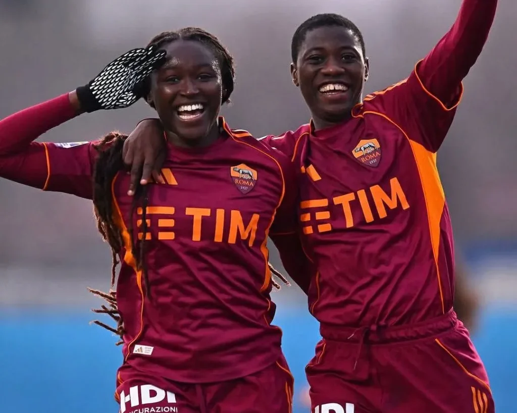 Nigerian stars Babajide and Oladipo lifting Serie A Women trophy with Roma